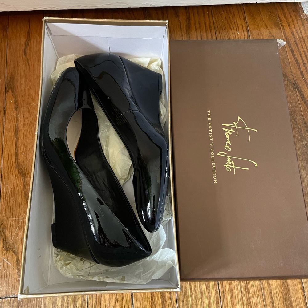 Franco Sarto Black Patent Wedge Heels